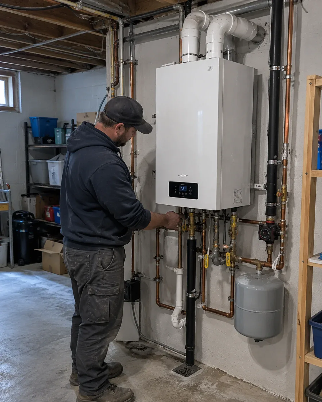 New condensing boiler installed in a Sarnia basement